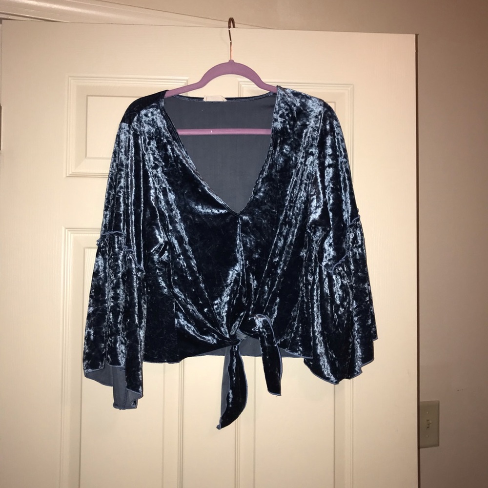 Crushed velvet top with flare sleeves